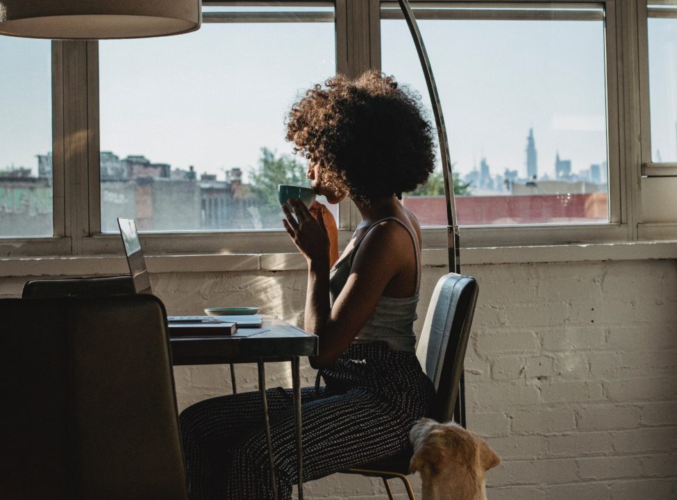 Woman on computer at home