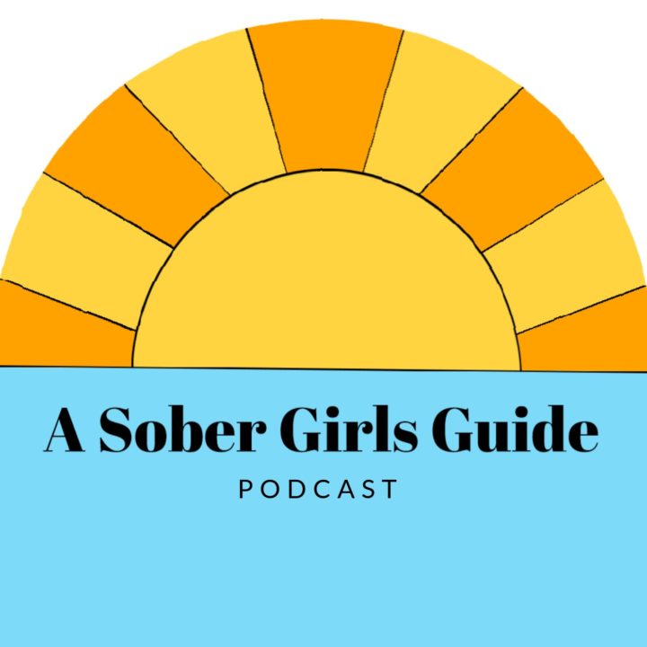 "A Sober Girls Guide Podcast" Cartoon of sunset over ocean