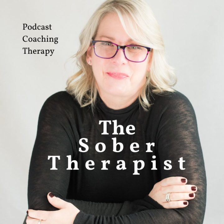 "Podcast, coaching, therapy. The Sober Therapist." Image of Lynn Matti