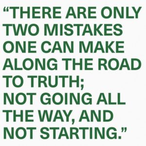"There are only two mistakes one can make along the road to truth; not going all the way, and not starting.”