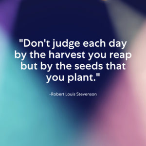 "“Don’t judge each day by the harvest you reap but by the seeds that you plant.” -Robert Louis Stevenson"