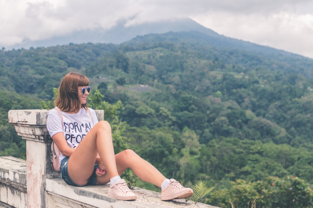 Woman looking out at mountain