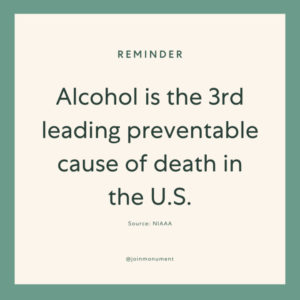 "Reminder: alcohol is the 3rd leading preventable cause of death in the U.S." "Source: NIAAA" Light yellow background and green border