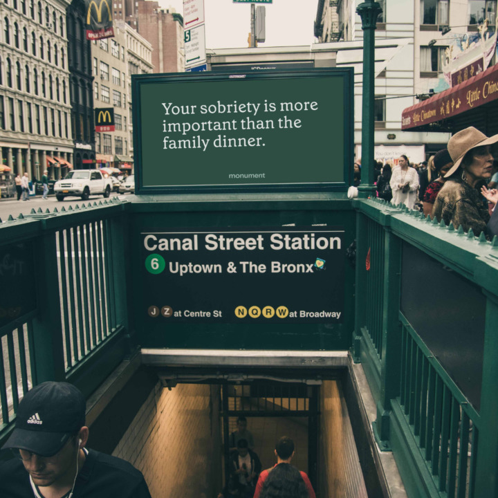 subway billboard that says "Your sobriety is more important than the family dinner"